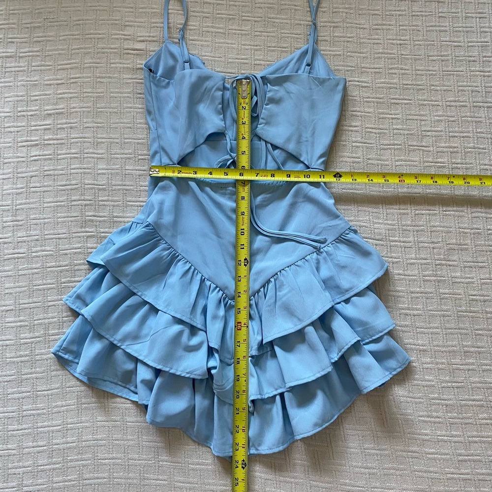 F21 baby blue mini ruffle dress. - Picture 8 of 9